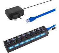Hub USB Active 3.0 7 Ports, répartiteur USB Actif 5 Go/s, hub de données avec Interrupteur séparé, Port d'alimentation avec interrupteurs d'alimentation LED individuels, Compatible avec