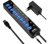 Hub USB Alimenté, atolla Hub USB 3.0 Multiprise 10Ports avec de commutateurs et des LED d'alimentation individuels Adaptateur 12V/2.5A pour Le Clavier, la Souris, l¿imprimante, Les Pilotes durs, etc.