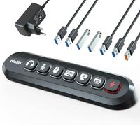 Hub USB Alimenté, atolla Hub USB à 7ports (6ports Transfert SuperSpeed+1port Charge Rapide) avec Interrupteur Icône Illuminée échangeable et Adaptateur pour 12V/3A pour Windows, MacOS, ChromeOS,Linux