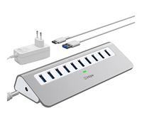 Hub USB alimenté intpw 10 ports USB 3.1 avec transfert de données 10 Gbps, répartiteur USB en aluminium pour ordinateur portable, MacBook et ordinateur de bureau