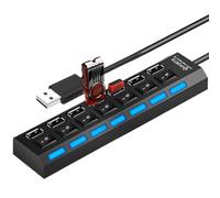 Hub USB Alimenté, Répartiteur de Données Multipoort, Multifonction avec Bouton Indépendant pour Télétravail, Bureau Partagé, Maison, Jeux et