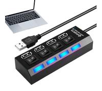 Hub USB Alimenté - Répartiteur Multi-Ports Haute Vitesse - Adaptateur USB Portable Anti-Dérapant avec Bouton Individuel - pour Édition Vidéo Travail à Distance Maison Configuration de Jeu Studio Espac