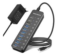 Hub USB Alimenté, RSHTECH 10 Ports USB 3.2/C Hub avec Type-A 3.2, 2X Type-C 3.2 10Gbps Data Port, 7X Type-A 3.0 Ports et 12V/5A 60W Alimentation, Interrupteurs Tactiles Individuels USB Hub, RSH-ST10C