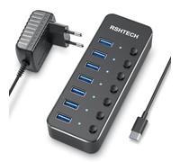 Hub USB Alimenté, RSHTECH USB C to 7 Ports USB 3.0 SuperSpeed Port Distributor Data Hub avec Alimentation 5V/2A et Interrupteurs Individuels pour Laptop et PC Hub USB 3.0 Alimenté, RSH-518C