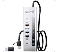 Hub USB Alimenté, USB HUB 11-en-1 avec SD/TF, 2 * USBC 10 Gbps, 4 * USBA 5/10 Gbps et 2 * 24/45W Type-C PD Ports (Pas PRÉPIRATION Video), HUB Poloded USB (Adaptateur DC 72W Inclus)
