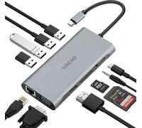 HUB USB C, 11 en 1 Adaptateur USB C avec 4K HDMI, VGA, Ethernet, 4 Ports USB, SD/TF, 100W PD, Audio 3,5mm, Compatible avec MacBook Pro/Air, Surface, Dell, HP et Plus Encore