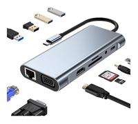 Hub USB C, 11 en 1 Adaptateur USB-C vers 4K HDMI/VGA, Port PD 87W, USB 3.0 et 2.0, Ethernet RJ45, Lecture Carte SD/TF, Type-C