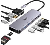Hub Usb C 11 En 1,Dock Usb C Vers Hdmi 4K,Vga,4*Usb A Ports,1*Type C Pd 100W Port,Sd/Micro Sd,Rj45¿Aux 3.5Mm,Muti Ports Stations D'Accueil Pour Pc Portable,Adaptateur Mac Pour Le Bureau
