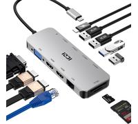 HUB USB C 11 en 1, Dock USB C vers HDMI 4K, VGA, 4*USB A Ports, 1*Type C PD 100W Port, SD/Micro SD, RJ45¿AUX 3.5mm¿ Muti Ports Stations d'accueil pour PC Portable, Adaptateur Mac pour Le Bureau