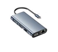 Hub USB-C 11 en 1 for Air Pro, compatible 4K, Type-C vers VGA, USB 3.0/2.0, RJ45, avec port PD 100 W, TF, entrée auxiliaire,5 mm