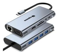 Hub USB C 11 en 1, station d'accueil pour ordinateur portable avec adaptateur HDMI VGA Ethernet, dongle USB C entièrement fonctionnel