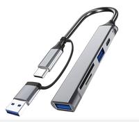 Hub USB c, 2 en 1; 5 Ports USB 3.0 Hub vers câble Adaptateur Multiport OTG Hub, Lecteur Cartes SD/TF, Port USB C, Compatible avec Macbook Pro/Air/IPad/Tablettes/Smartphones.
