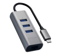 Hub USB-C 2-en-1 avec 3 USB 3.0 et Ethernet 1000Mbps en Aluminium Gris