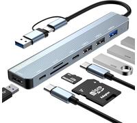 Hub USB C 3.0, 8 en 1 Adaptateur USB C avec USB 3.0, 3 USB 2.0, 2 USB-C, Lecture de Carte SD/TF, Adaptateur Multi Port Type C Compatible avec MacBook Air/Pro, Galaxy, Pad, Dell, XPS, Samsung, Windows