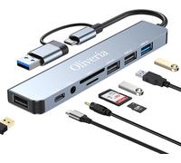 Hub USB C 3.0,8 en 2 USB Hub 3.0 Multiport lecteur de carte SD & TF,ports USB 3.0 et USB 2.0,100 W PD,ports audio 3,5 mm,hub USB type C MacBook Air/Pro,Galaxy,iPad,Windows,etc