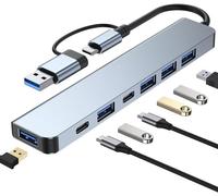 Hub USB C 3.0, Adaptateur Hub Type C Multiport 7 en 1 avec 1 Hub de Charge USB 3.0/100W PD et 4 USB 2.0