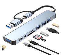 VIENON Hub USB C 3.0, répartiteur USB 8 en 1 en aluminium avec 1 x USB 3.0, 3 x USB 2.0 et 1 x USB C, lecteur de carte SD/TF, ports AUX 3,5 mm pour MacBook Pro Air et autres appareils PC/ordinateurs