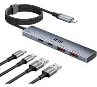 Hub USB C 3.2, 10Gbps, Multiprise USB C avec 120cm Cable Tressée en Nylon, Adaptateur Type C vers 2A2C Ports Aluminium Compatible avec iPhone 16, MacBook, iPad Pro Surface Pro Galaxy S24