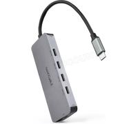 Nanocable Hub USB-C 10.16.4505 – 4x USB-C 3.2, 1x PD 100W, jusqu'à 10 Gbps, câble 0,10 m – Gris