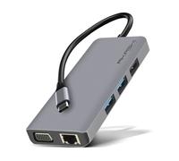 Akashi Hub USB-C ALTHUB9IN1TC – 3x USB, HDMI, VGA, Ethernet, USB-C, SD/microSD – Gris