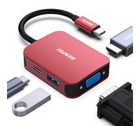 HUB USB C 4 en 1, BENFEI adaptateur USB C vers HDMI VGA, adaptateur USB Type-C vers USB, compatible pour MacBook Pro/Air, iPhone 15 Plus Pro Max, Surface Book 2, Dell XPS 13/15,Pixelbook et plus-Rouge