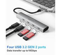 Hub USB C 4 Ports USB 3.2, Adaptateur de Type C en Aluminium, 10Gbps, Compatible avec Ordinateur Portable Thunderbolt