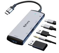 Hub USB-C 5-en-1 avec USB 3.0/Prise Jack 3,5 mm/Casque Type-C/Charge 60W | Dongle USB Type-C compatible avec iPhone 17 Pro Max/16/15, Galaxy S25 Ultra/S24, iPad/MacBook