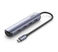 HUB USB-C 5-en-1 - UGREEN - HDMI 4K 30Hz - 4 Ports USB 3.0 - Couleur Gris - Câbles Inclus