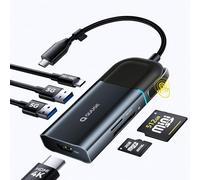 Hub USB-C 6 en 1 avec bouton de verrouillage de l'écran : 4K@60Hz HDMI, 100W PD & port USB-C 10Gbps, 2 x USB 3.0 (5 Gbit/s), lecteur de carte SD/TF pour MacBook, ASUS, HP, ordinateurs portables Lenovo