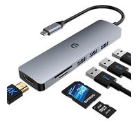 Hub USB C 6 en 1, hub multiport Tiergrade avec sortie HDMI 4K, 3 ports USB-A avec transfert de données 5 Gbit/s, station d'accueil USB C pour MacBook Pro/Air et autres ordinateurs portables de type C