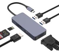 Hub Usb C, 6 En 1 Usb C Hub Avec Sortie Hdmi 4K, Vga, Lecteur De Carte Sd/Tf, 2 Usb 3.0, Adaptateur Usb C Pour Macbook Pro/Air Ipad Pro Dell Surface Pro 8/7 Et Autres Types C Dispositif[Z1524]