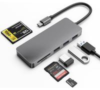 Hub USB-C, 6 Ports, Slim Data Type-C Hub, 3 USB 3.0 5Gbps, Lecteur de Carte SD/MicroSD/CF, adapté pour iPhone 15/15 Pro/MacBook Pro/Air, Compatible avec d'autres appareils de Type C