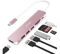 Hub USB C, 7 en 1 Adaptateur USB C avec HDMI 4K,USB 3.0,Lecteur de Cartes SD/TF,100W PD,Adaptateur Multiport Compatible avec MacBook Pro/Air,iPad Pro,Dell XPS Appareils Type-C..(Rose)