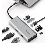 Hub USB C 8 en 1, Adaptateur Multiport USB C en Aluminium Station d'accueil USB C avec HDMI 4K @ 60Hz, PD 100W, Ethernet 1000M, Lecteur de Carte SD/TF pour MacBook iPad Dell/HP Laptop Argent