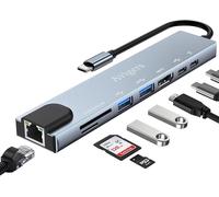 Hub USB C, 8 en 1 Adaptateur USB C avec RJ45 Ethernet, 4K HDMI, 100W PD, Lecture de Carte SD/TF, 2 Ports USB 3.0, Type C Adaptateur Multiport pour MacBook Pro/Air, iPad Pro, iMac, Série iPhone16/15