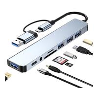 Hub USB C, 8 en 2, adaptateur multiport 3.0 avec lecteur de carte SD/TF, ports US-B 3.0&2.0, port USB C, ports audio 3,5 mm, répartiteur USB compatible avec MacBook Air/Pro, Galaxy, iPad, etc