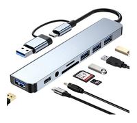 Hub USB C 8 en 2, avec ports audio 3,5 mm, USB x4, USB-C x1, Lecteur de Carte SD/TF, Adaptateur USB C Multiport pour Macbook Pro&Air