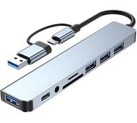 Hub USB C 8 en 2, répartiteur d'extension multiport USB 3.0 avec lecteur de carte SD TF, ports USB 2.0 de type C, connecteurs audio 3,5 mm, adaptateur distributeur multi-ports pour MacBook Air Pro