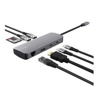 Trust Vylor Hub USB C 8-in-1 Adaptateur HDMI 4K@60Hz, Gigabit Ethernet, Lecteur de Cartes MicroSD/SD, USB-C USB-A, Port de Charge 100W, Docking Station PC Ordinateur Portable Dell HP MacBook