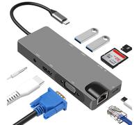 Hub USB-C 9-en-1 avec USB 3.0, HDMI, RJ45, lecteur de carte SD/TF, 100 W PD, VGA