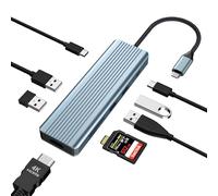 Hub USB C 9 en 1 USB C vers HDMI Dual Monitor USB C avec 4 K HDMI, 100 W de Charge PD, USB 3.0/2.0, Lecteur de Carte SD/TF pour MacBook Pro/Air, Dell, Surface Pro, HP, Lenovo