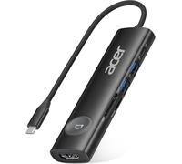 Hub USB C Acer, Adaptateur USB C 7-en-1 vers HDMI, 2 Ports de Données USB 3.1 et Type-C, HDMI 4K@60Hz, PD 100W, Lecteur de Cartes SD, Bouton Marche/Arrêt de l'Écran pour Macbook Pro, iPad Pro (Noir)