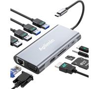 HUB USB C Adaptateur 11 en 1,Mulitport Adaptateur USB C avec 4K-HDMI, VGA, USB 3.0, Type C PD, Ethernet, Lecteur de Carte SD/TF, AUX 3,5 mm, Docking Station Compatible avec MacBook Pro/Air
