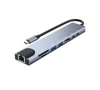 Hub USB-C, adaptateur intelligent portable 8 en 1 avec Ethernet RJ45, fonction Thunderbolt, adaptateur HDMI 4K, ports USB 3.0 et USB 2.0, charge