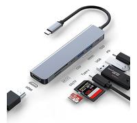 Hub USB C, adaptateur multi-ports USB C 7 en 1 en alliage d'aluminium USB C vers HDMI Hub Dongle SD/TF lecteur de carte compatible avec MacBook Pro/Air XPS et autres appareils de type C