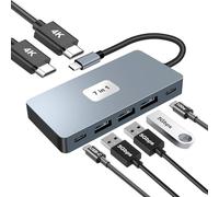 Hub USB C Adaptateur Multiport 7 en 1 pour 2 Écrans (Dual HDMI 4K) Dock USB C avec 3 USB 3.0 5Gbps, 100W PD Charge pour PC,Laptop,MacBook,Dell,HP,Samsung,Souris,Clavier,DisqueU etc.