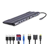 Hub USB C, adaptateur multiport de type C 10 en 1, HDMI 4K, VGA, Ethernet RJ45 Gigabit, charge rapide PD, 3 USB 3.0, audio 3,5 mm, lecteur de carte SD/TF pour MacBook Pro, iPad Pro, Mac, ordinateurs