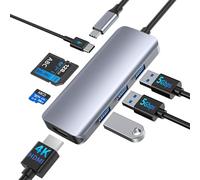 Hub USB C, Adaptateur multiport USB C 7 en 1 avec 4K HDMI, PD 100W, 3 USB-A 3.0 5Gbps, Lecteur Carte SD/TF, Dock USB C pour Ordinateur Portable MacBook Pro/Air, iPhone 15,Surface Pro,iPad,Steam Deck