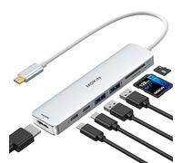 Hub USB C, adaptateur multiport USB C pour MacBook Pro/Air, adaptateur 7 en 1, hub USB C vers HDMI, 2USB 3.0, PD, SD/microSD, données de type C pour iPad, Lenovo et autres appareils de type C (argent)