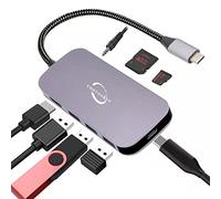 Hub USB C,Adaptateur Multiport Vunvooker 8 en 1 avec 3,5mm Audio Jack,HDMI 4K,3 Port USB 3.0,PD 100W,Lecteur de Cartes SD/TF,Extenseur USB-C,Compatible avec MacBook Pro/Air,iMac,Surface,iPad Pro